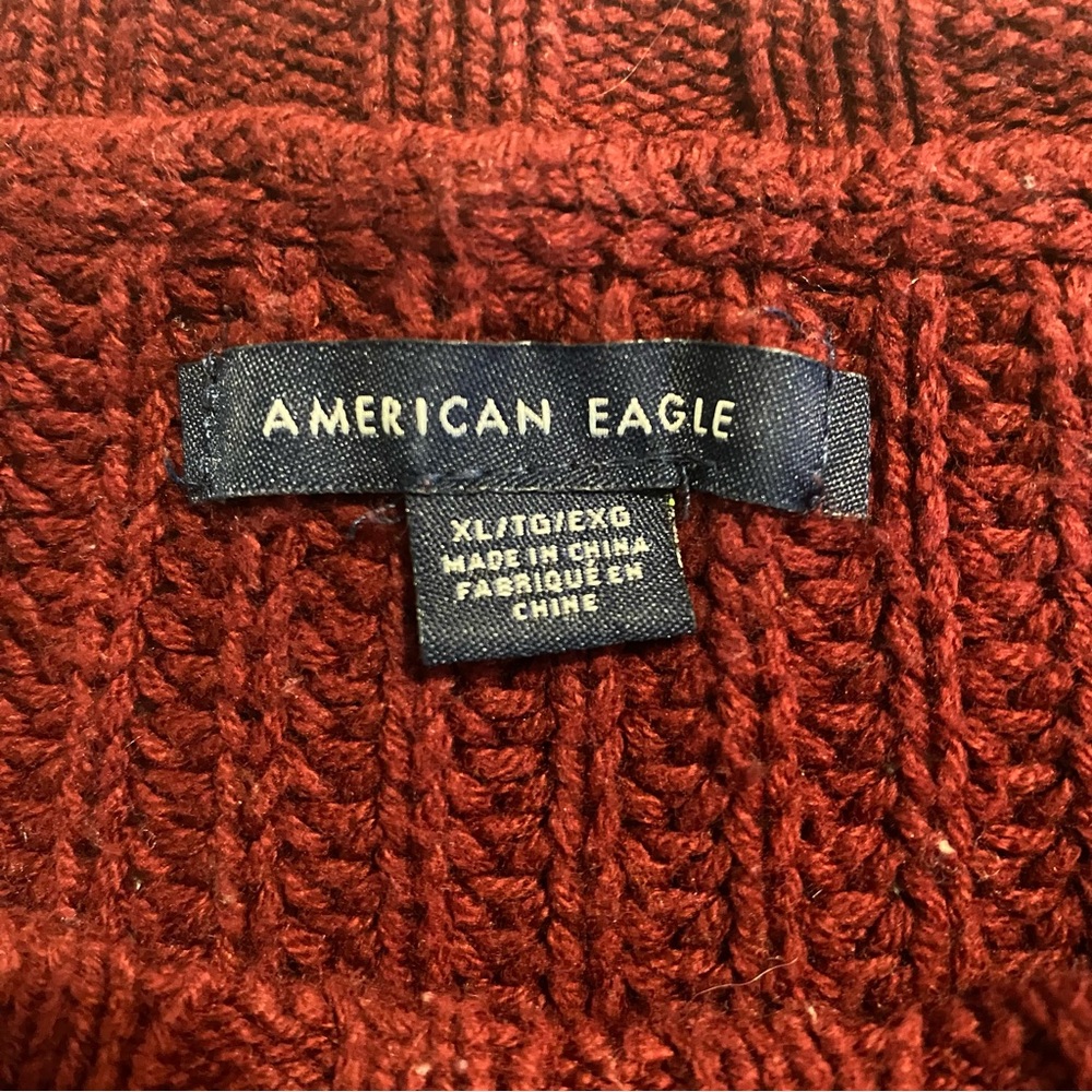 AMERICAN EAGLE knit burgundy white striped boatneck sweater w/ front pocket XL - Picture 9 of 11